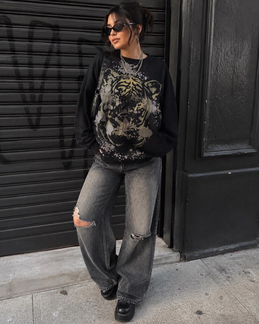 VERSACE JEANS COUTURE Unisex Crewneck Sweatshirt Tiger Splatter Medium Y2K